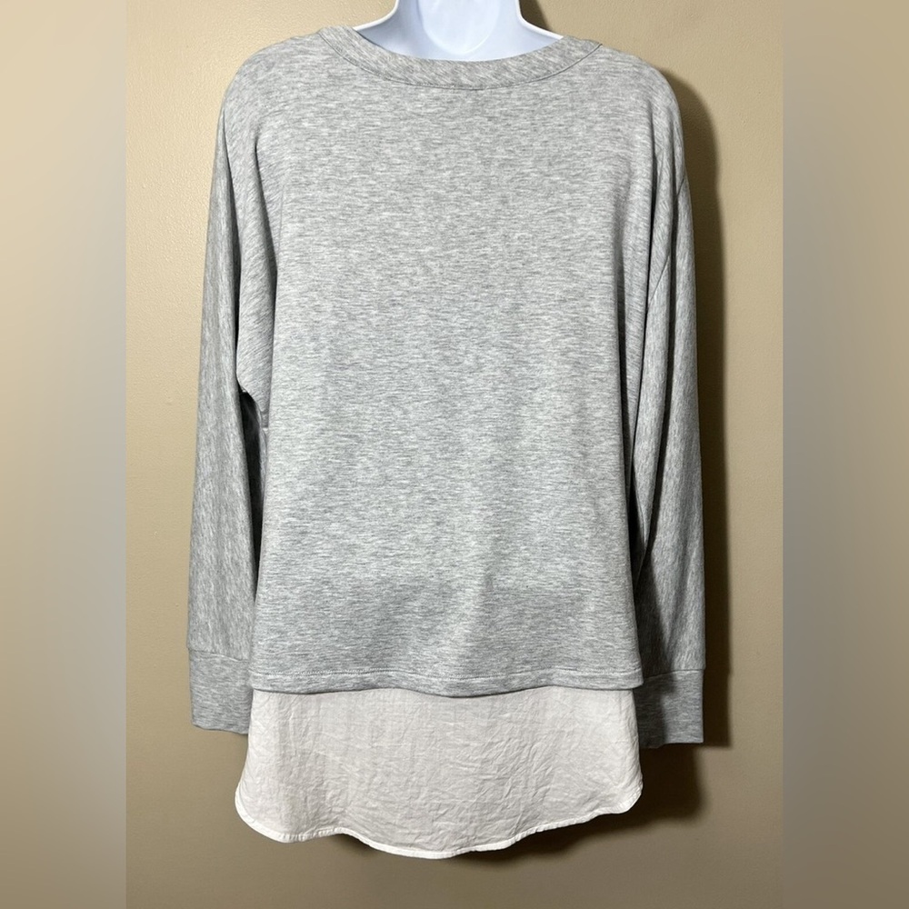Vince Heather Gray Mixed Media Layered Shirttail Top Size M - Picture 2 of 10